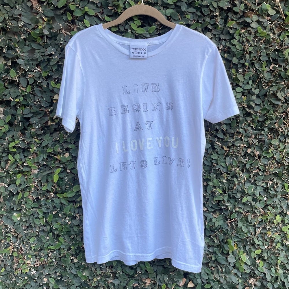 NWOT Rxmance "Life Begins" White Tee Size Small